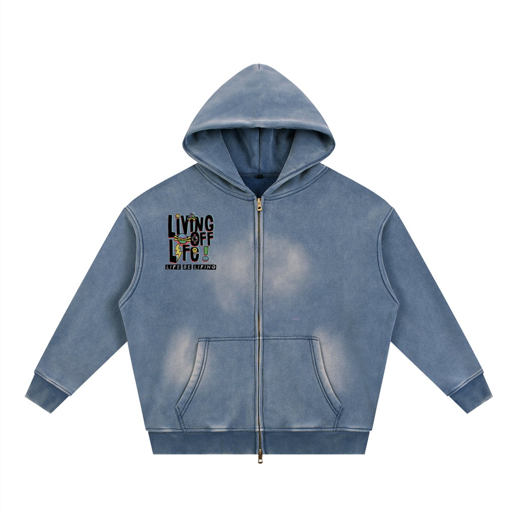 CHAPTER 001 — Living Off Life Sunfade Two-Way Zip Boxy Hoodie