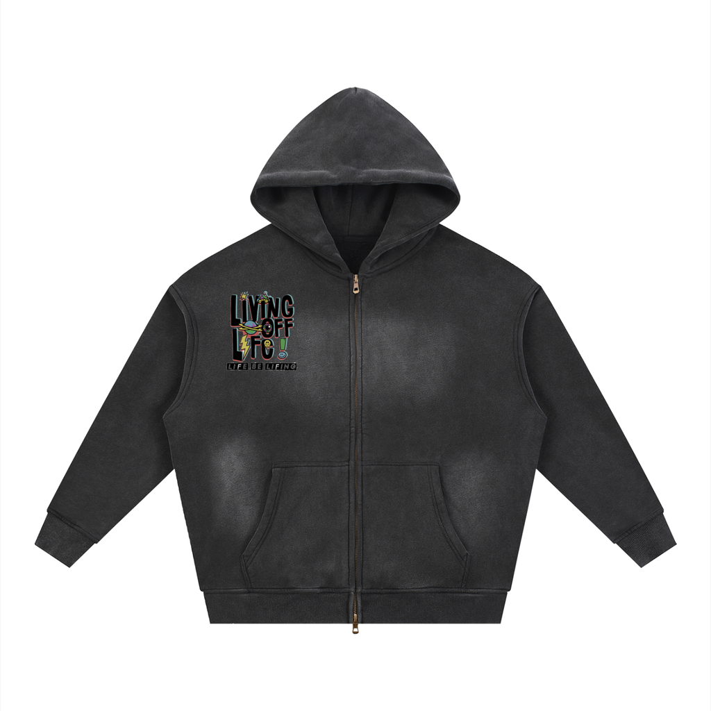 CHAPTER 001 — Living Off Life Sunfade Two-Way Zip Boxy Hoodie