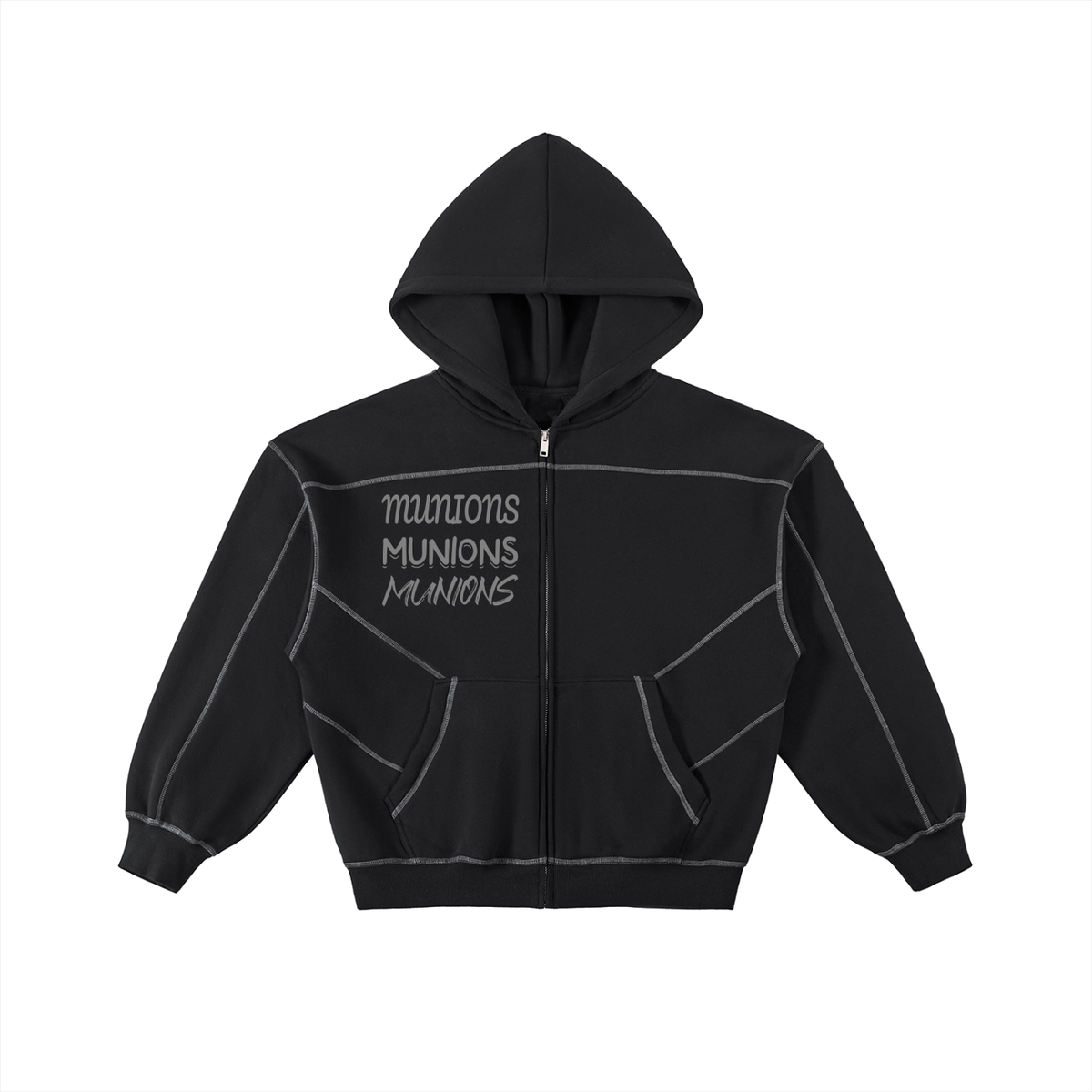 CHAPTER 002.5 MUNIONS SAME M — Contrast-Stitched Boxy Fleece Zip Hoodie