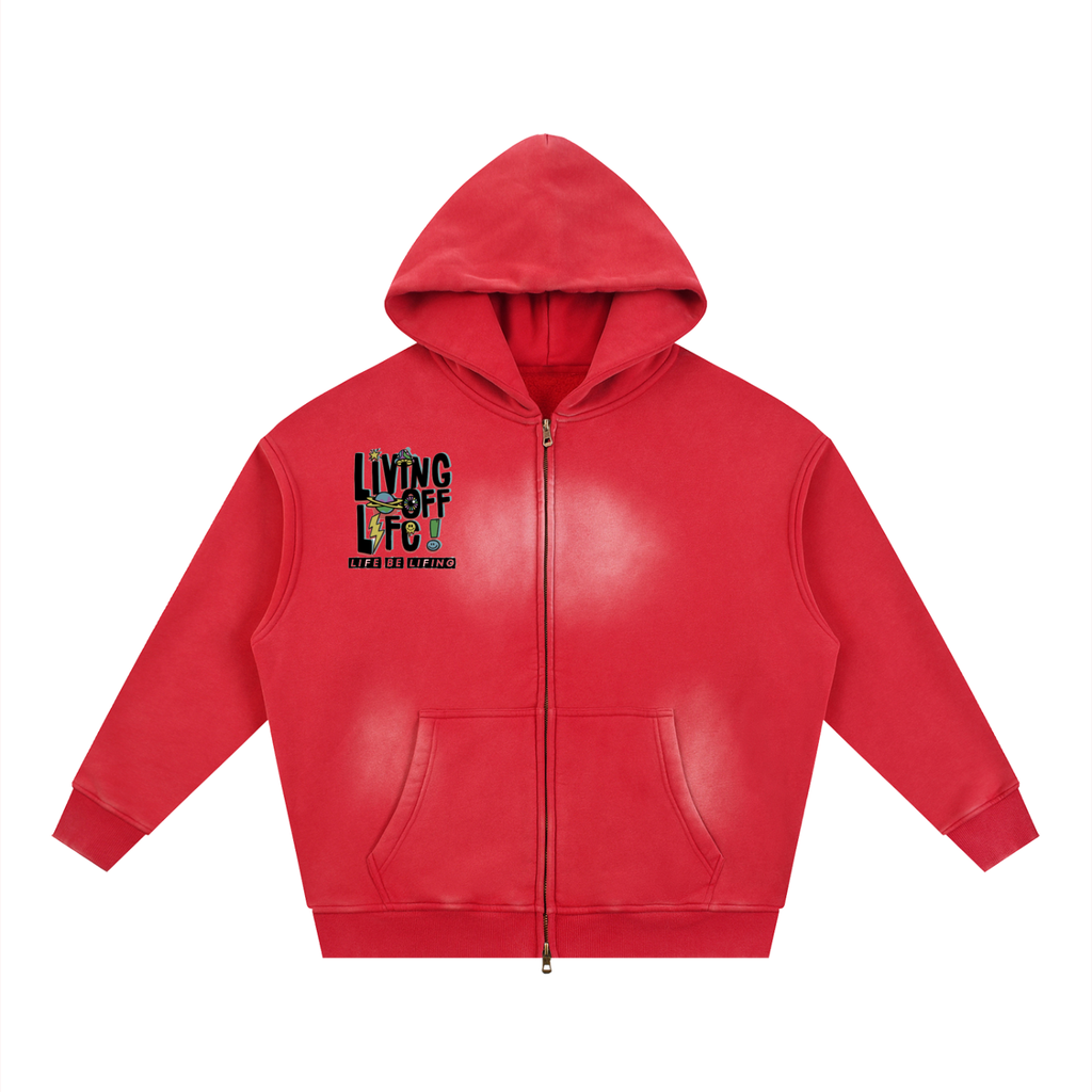 CHAPTER 001 — Living Off Life Sunfade Two-Way Zip Boxy Hoodie