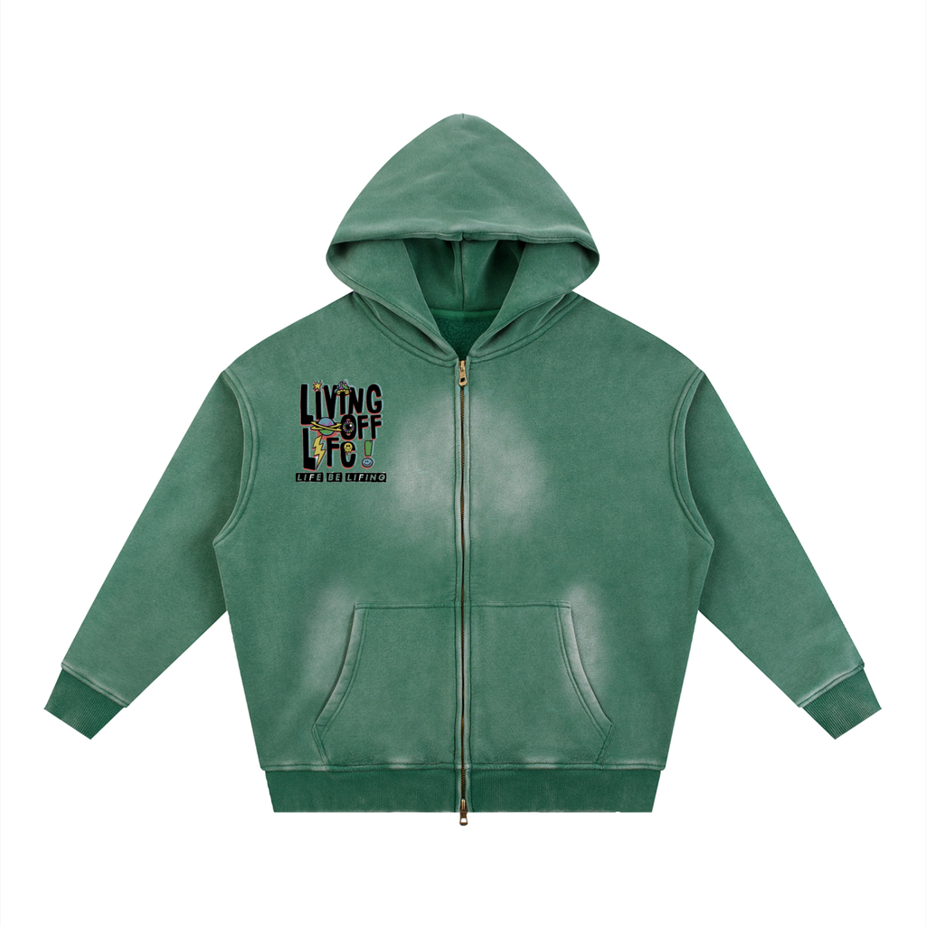 CHAPTER 001 — Living Off Life Sunfade Two-Way Zip Boxy Hoodie