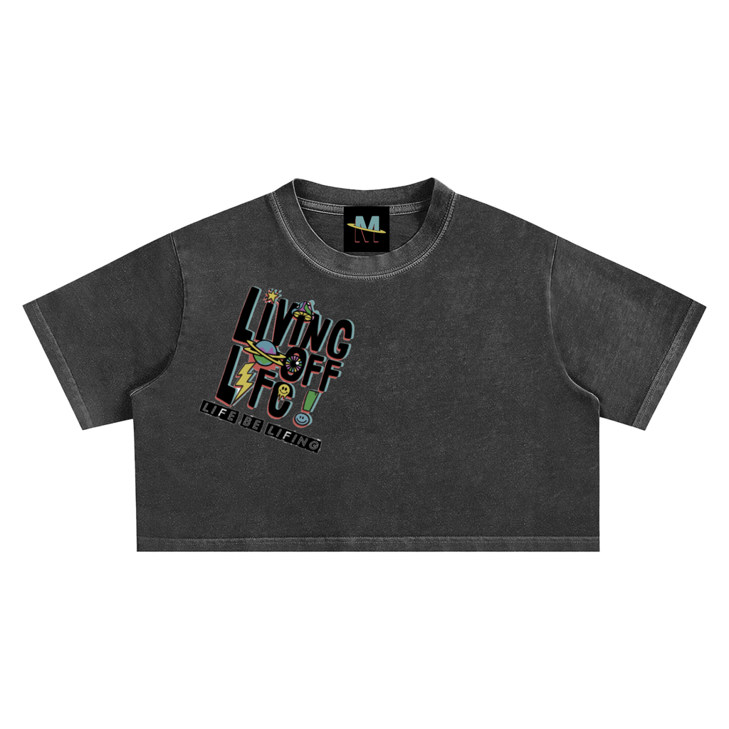 Women's Chapter 001 — Living Off Life STK Snow Washed Crop Tee